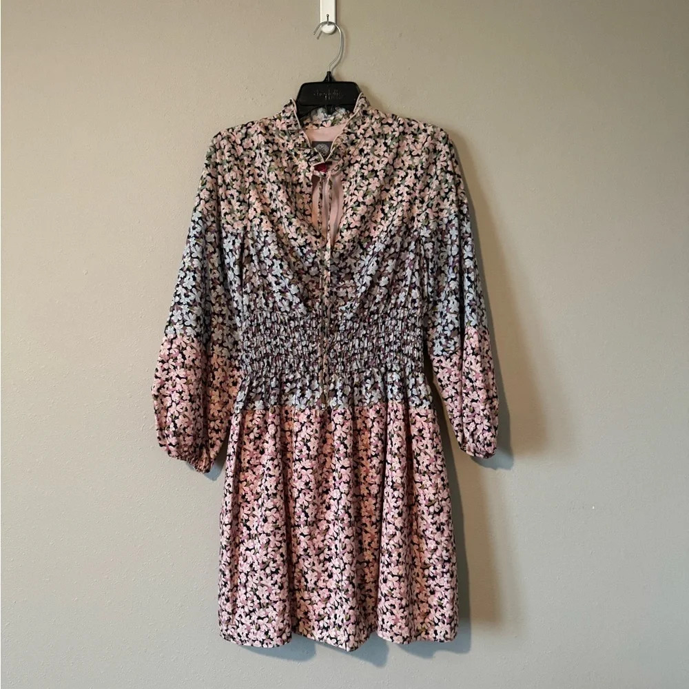 Vince Camuto Floral Smocked Waist Long Sleeve Dress 8 - Picture 2 of 8